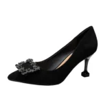 Women's High Heels Soft Bottom Pointed Toe Thin Heel New Black Shoes Spring Season Low Rubber Outsole Comfortable Fit Footwear - Image 6