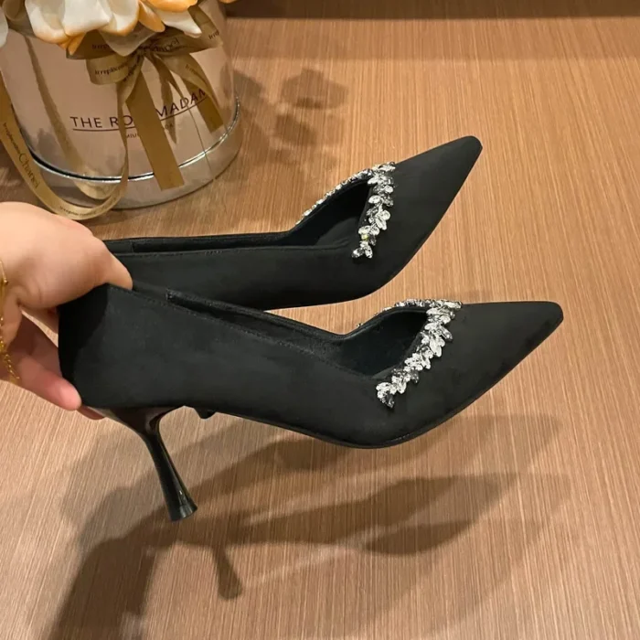 Women's 9cm High Heel Single Shoes Spring Autumn New Velvet Pointed Toe Professional Work Shoes Thin Heel Slip-On Shoes - Image 4