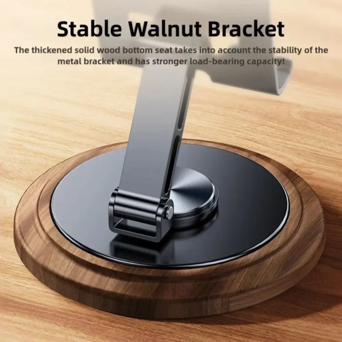 Professional Walnut Base Phone Holder Folding Metal Tablet Stand Anti Slip 360° Rotating Cell Phone Bracket Live Streaming - Image 4