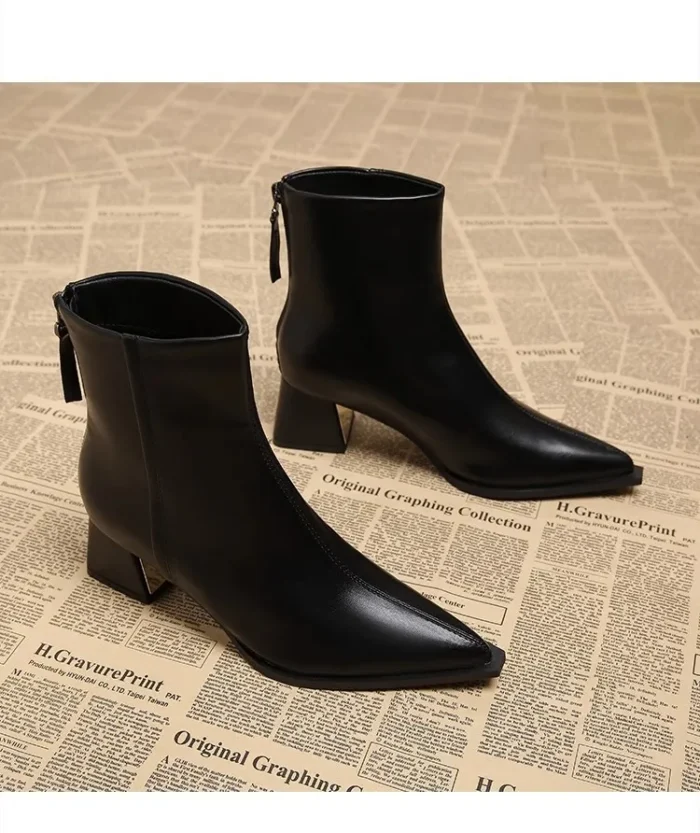 Women’s Ankle Boots – Faux Leather & Square Heel - Image 6