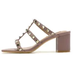 【Measure your feet length before order】Rivets Strappy Luxury Designer Women Elegant Slide Sandals Block High Heel Shoe 75-CHC-33