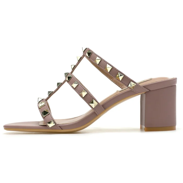 【Measure your feet length before order】Rivets Strappy Luxury Designer Women Elegant Slide Sandals Block High Heel Shoe 75-CHC-33 - Image 1