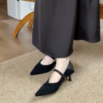 Fashionable Versatile Mary Jane Shoes Women's High Pointed Toe Low Cut Single Shoes Comfortable All Season Rubber Sole Shoes - Image 3