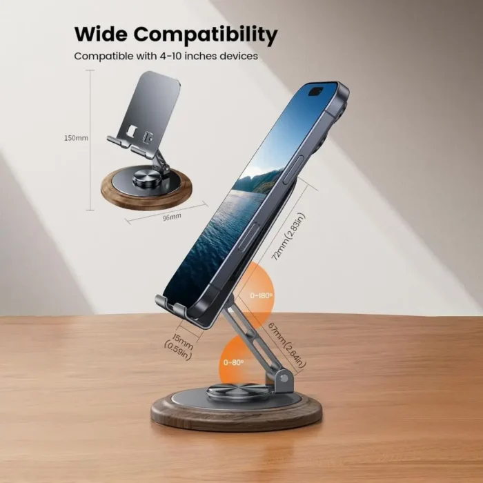 Professional Walnut Base Phone Holder Folding Metal Tablet Stand Anti Slip 360° Rotating Cell Phone Bracket Live Streaming - Image 5