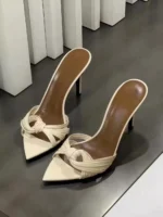 Summer Pointed Toe Ladies Slippers Fashion Fine Heels Sandals Solid Weave Female Pumps Slingback Slip On Women Shoes 2025 - Image 4