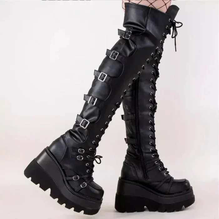 Women’s Thigh-High Boots – Platform & Buckles - Image 2